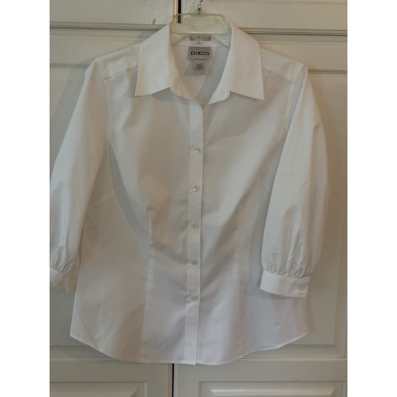 Chico's Tops - Chicos Womens White Non Iron 3/4 Sleeve Button Front Shirt Size M